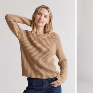 Quince Tan Crew Neck Sweater with Ribbed Texture